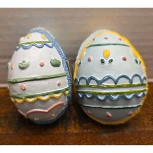 Hinged Resin Easter Egg Bunny Diorama Lot of 2 Miniature Folding Spring Scenes